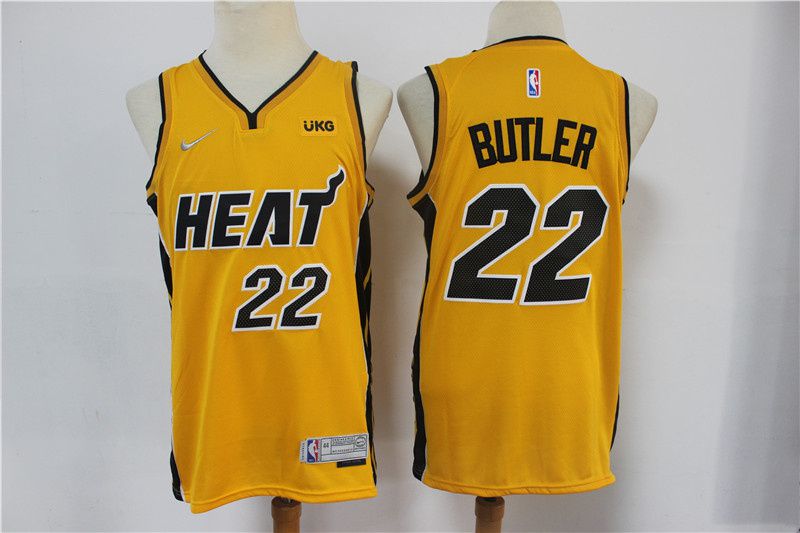 Men Miami Heat 22 Butler Yellow Game Nike 2021 NBA Jersey